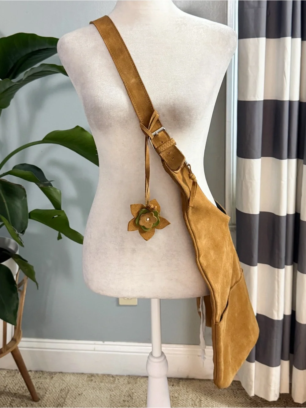 Boho Tan Suede Hobo Bag with Flower Charm 🌼👜